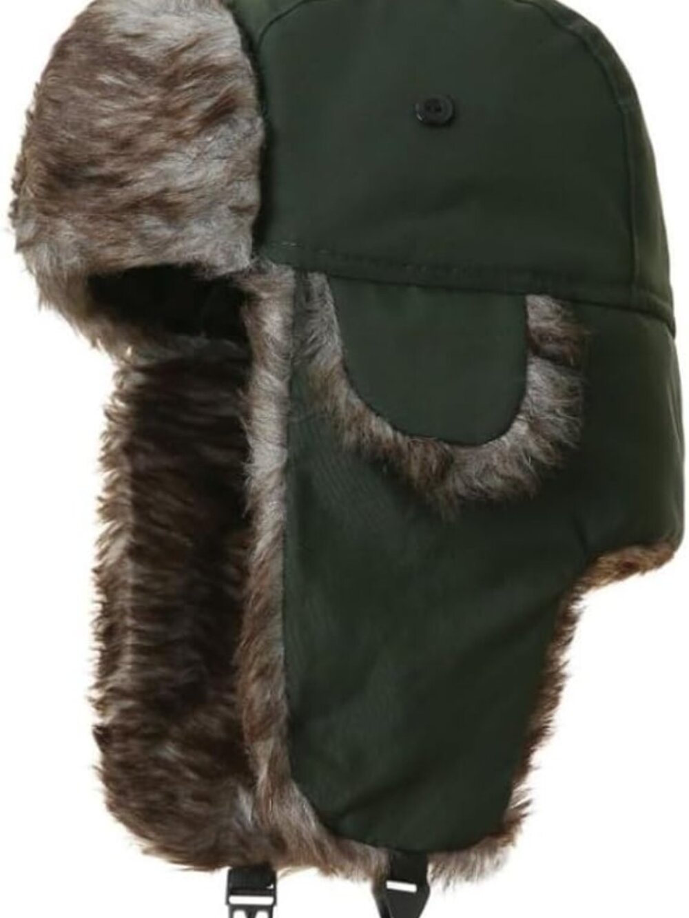 Lands' End Unisex Faux Fur Expedition Winter Trapper Hat DEEP WOODLAND GREEN